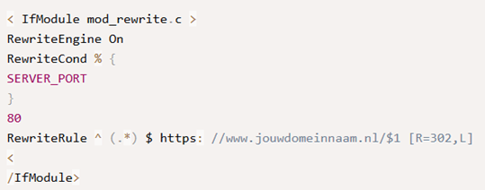 302 redirect via het .htaccess-bestand op een apache server